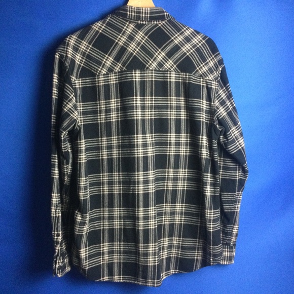 Pull & Bear Plaid Shirt Men's Button Up Medium Cotton Black and tan 40" Chest - Picture 7 of 16